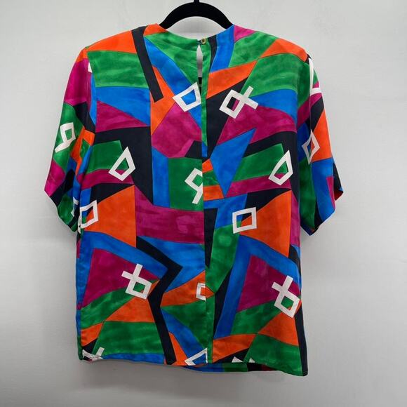 Vintage 80s Geometric Culotte Pant Set‎ Womens Small/Medium Silk Wide Leg Bright - Picture 3 of 11